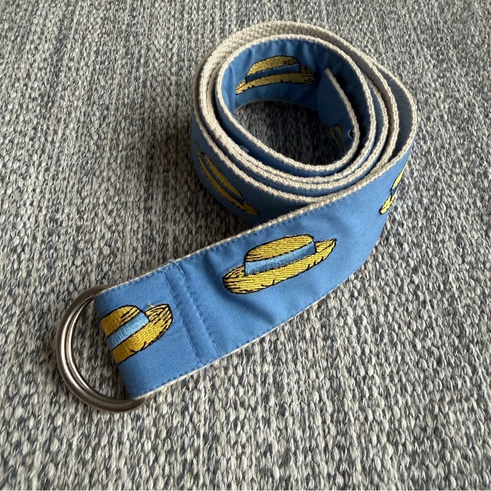 Lilypod canvas and embroidered cotton ribbon Belt with Yellow Hat Design